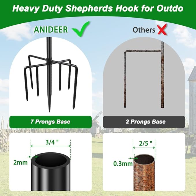 84" Shepherds Hooks for Outdoor, Heavy Duty Bird Feeder Pole with 7 Prongs Base for Hanging Lantern, Hummingbird Feeder, Plant Baskets, Shepherds Hook for Bird Feeders for Outside, 1 Pack