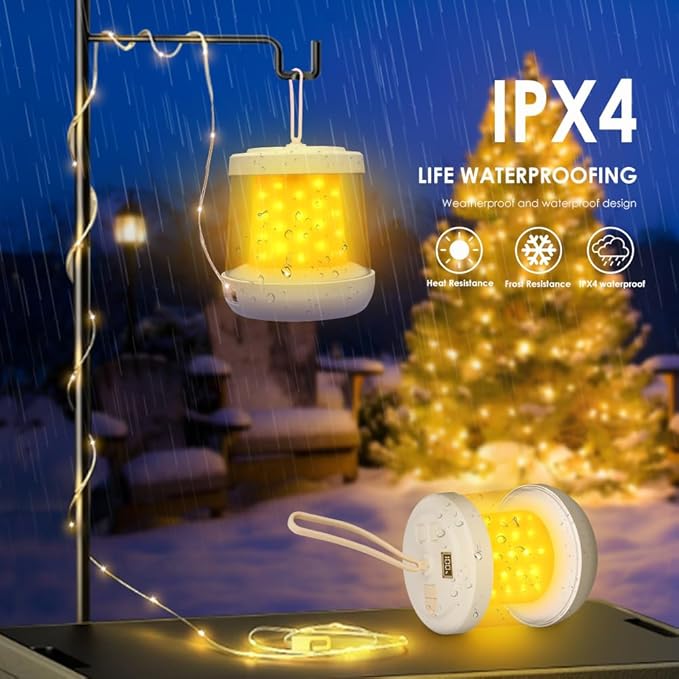 UniqueFire Portable 2 in 1 Camping Lantern，Camping String Lights Outdoor，Rechargeable LED Tent Lantern with Warm String Lights for Camping, Party, Garden and Yard Outdoor Decoration