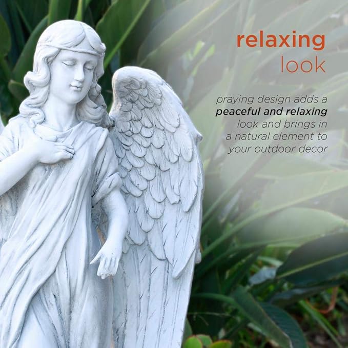 Alpine Corporation 31" Tall Indoor/Outdoor Angel Statue Yard Art Decoration, Light Gray