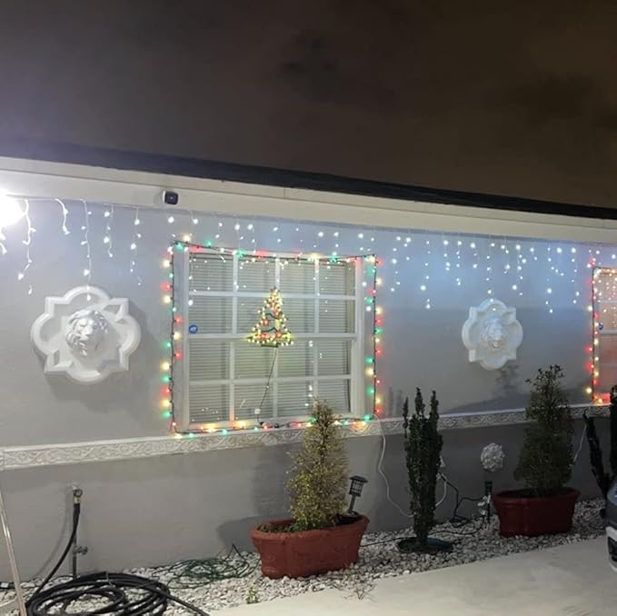 YASENN 300Led Icicle Style String Lights 29.5FT,Update Connectable 8 Lighting Modes with Timer Icicle Lights for Home Garden Outdoor Indoor Eave Decor (Cool White LED White Cable)
