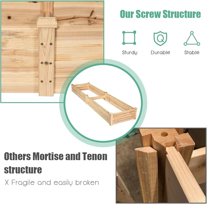 Giantex Raised Garden Bed Planter, Wooden Elevated Vegetable Planter Kit Box Grow for Patio Deck Balcony Outdoor Gardening, Natural