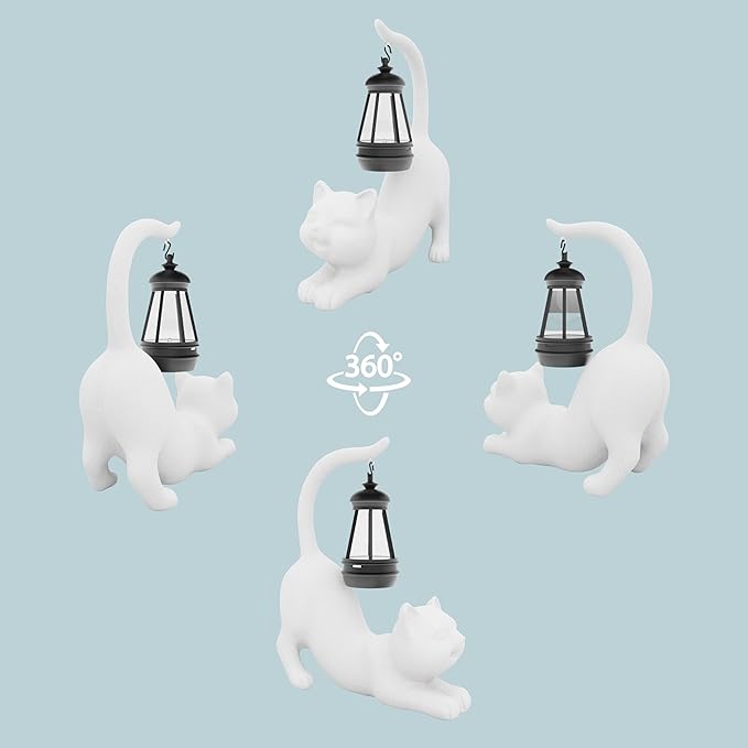 Solar Cat Garden Statue 10 Inch Porch Patio Decor for Outside Yard Decoration Outdoor Unique Housewarming Gardening Birthday Gifts for Cat Lovers Women Grandma