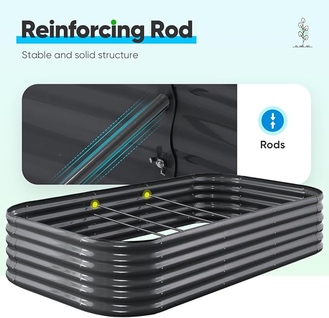 Quictent Galvanized Raised Garden Bed Kit, 8x4x1.5 ft Oval Metal Planter Box Tall for Vegetables Outdoor Backyard, Rubber Strip Edging Included (Dark Gray)