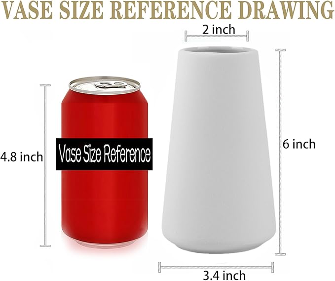 Simple Vase for Flowers Plants, Matte Vases for Modern Table Shelf Home Decor Wedding Boho Decor, 6" H Frosted Elegant Ceramic Vase for Pampas Grass Fluffy Stem Bouquet Lavender Flowers (White, 4)