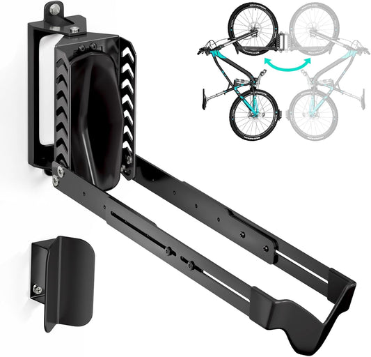 Swivel Bike Rack Wall Mount, Bike Hangers for Garage, Space-Saving Vertical Bike Holder, Holds up to 77 lbs, Bicycle Wall Hanger Storage, No Heavy Lifting Required Indoor Hanging Bike Rack-Black