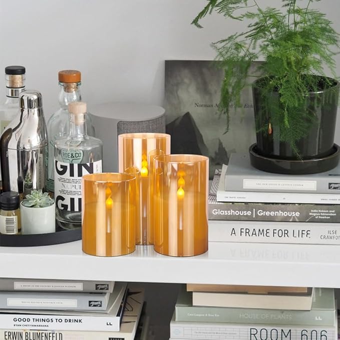 Glass LED Flickering Candles with Remote Timer, Flamless Pillar Candles Real Wax with 3D Wick Realistic, Home Decoration for Wedding Home Festival