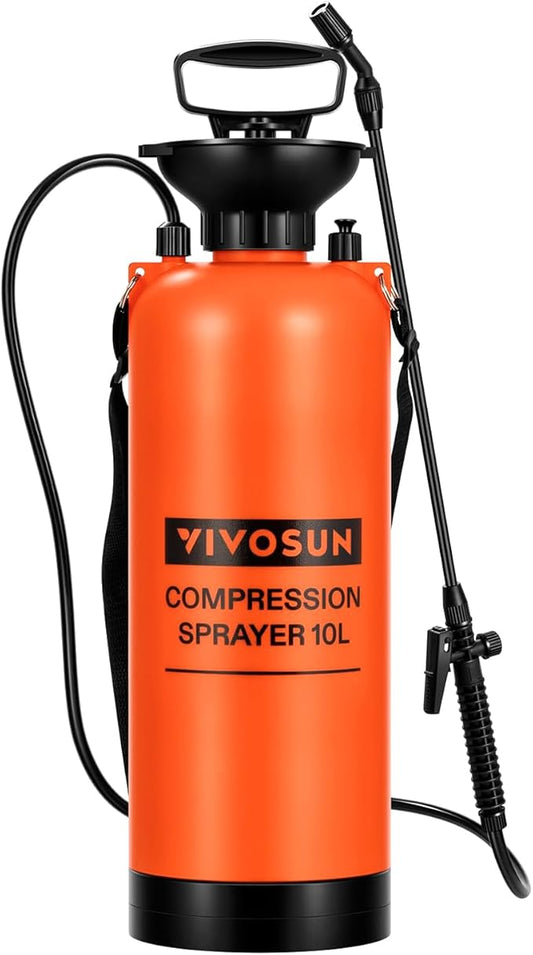 VIVOSUN 2.64-Gallon Pump Pressure Sprayer, Pressurized Lawn & Garden Water Spray Bottle with Adjustable Shoulder Strap, for Plants Spraying, Garden Watering and Household Cleaning