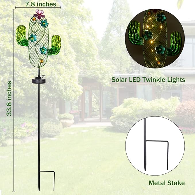dreamysoul Solar Garden Lights, Outdoor Solar Cactus Lights Stake Waterproof for Garden Patio Yard Pathway Decoration