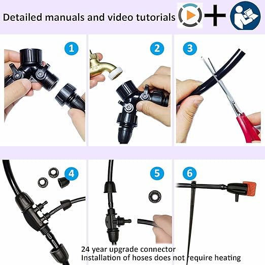 Drip Irrigation System Drip Irrigation Kit 64ft 5/16“ID Inche 64FT 1/4 Inch OD Pipe Kits Solutions for Large Gardens with Low Water Pressure Away from The Water Source