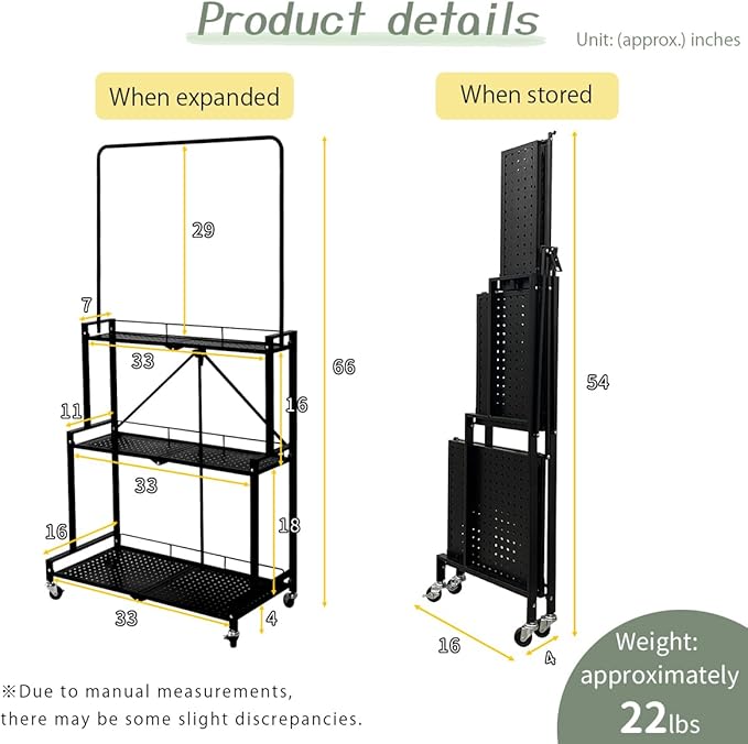 lumizone Foldable 4-Tier Plant Stand Indoor Outdoor Hanging Plant Shelf No Assembly Required Pot Placement Area With Wheels Sturdy Fall Prevention Storage Shelf Flower Pot Stand(4 Tier-Black)