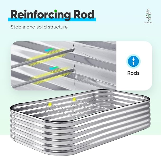 Quictent Raised Garden Bed Kit Oval Galvanized Metal Planter Box Tall for Vegetables Outdoor Backyard, Rubber Strip Edging Included, Silver 8x4x1.5 ft