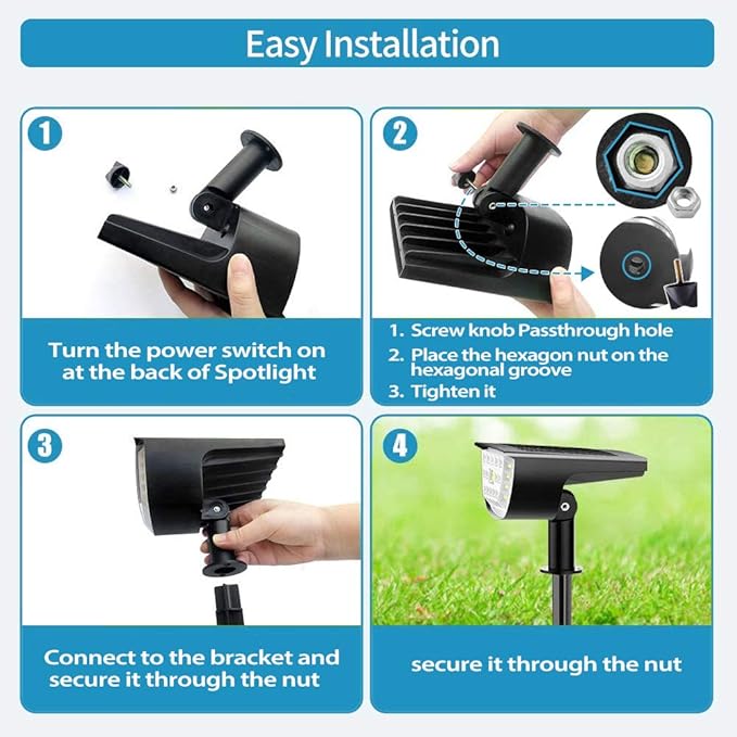 Jior Solar Landscape Spotlights Outdoor 32 LED IP65 Waterproof Solar Powered Wall Lights 2-in-1 Adjustable Outside Lights for Garden Yard Driveway Walkway Pool Patio 4 Pack (Cold White)