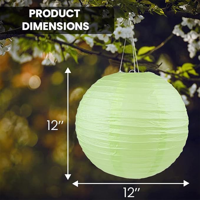 WYZworks - Pack of 10 Round Paper Lanterns 12 x 12 x 12 inches Hanging Paper Lanterns Lamp for Wedding, Birthday, Party and Home Decorations Light Apple Green
