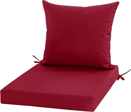 24x24 Inch Outdoor Cushions for Patio Furniture, Waterproof Outdoor Chair Cushions w/Fade-Resistant, Removable & Machine-Washable Covers, Deep Seat Sofa/Couch Pad Replacement – Set of 1/2/4, Burgundy