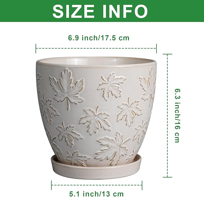 Ceramic Plant Pot 6 Inch - Ceramic Planter with Drainage Hole and Saucer Round Planter Flower Pot for Indoor Plants Outdoor Home Garden Office Decor White
