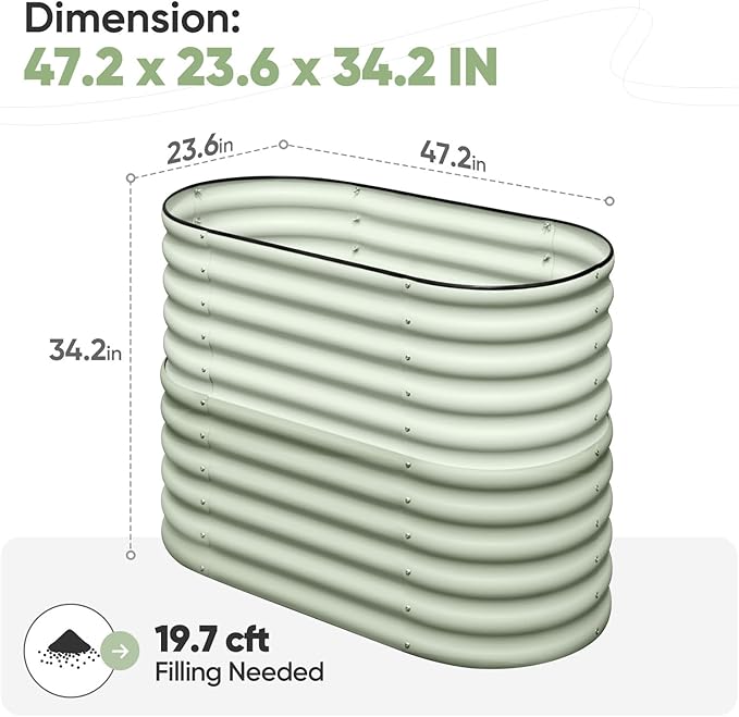 KING BIRD Raised Garden Bed 2.85 ft Tall 6 in 1 Galvanized Planter Garden Box Outdoor for Gardening, Deep Root Vegetables, Flowers 47.2X23.6X34.2 in, Light Green