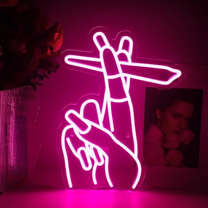 WLHOPE Pink Led Hand Neon Sign for Wall Decor Gesture USB Nail Hand Man Cave Neon Light Sign for Bedroom Home Bar Girls Room Nail Room Salon Party Decor Gift for Women