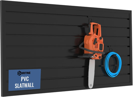 Slatwall Panel Garage Organizer PVC Slatwall Heavy Duty Wall Mounted Rack, Interlocking Slat Wall Panels for Tool Organization Peg Board (Black 4 x 2 ft)