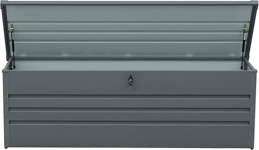 260 Gallon Outdoor Storage Box Waterproof, Extra Large Metal Deck Box and Patio Cushion Box for Storing Gardening Tools, Pool Supplies