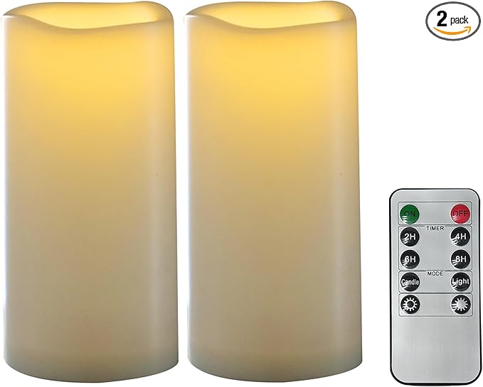 CANDLE CHOICE Waterproof Outdoor Battery Operated Flameless Candles with Remote Timer Plastic Flickering Fake Electric LED Pillars for Lantern Garden Wedding Christmas Decorations 3x6 Inches 2 PCS