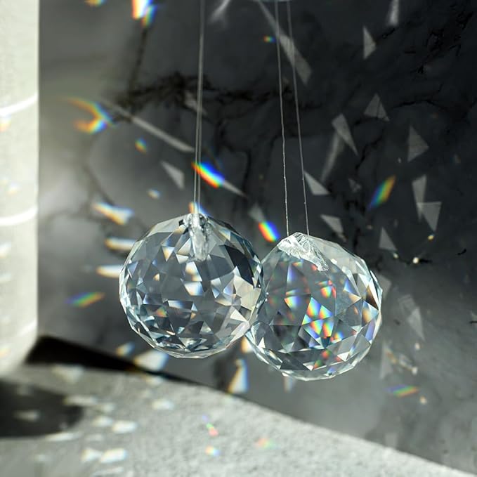 Black Cat Decor On Blue Moon Stained Glass for Window, Crystals Suncatchers for Window Ball Prism Rainbow Maker Chain Easy Hanging, 2 Balls and 1 White Gift Boxe for Cat Lovers Halloween Decor