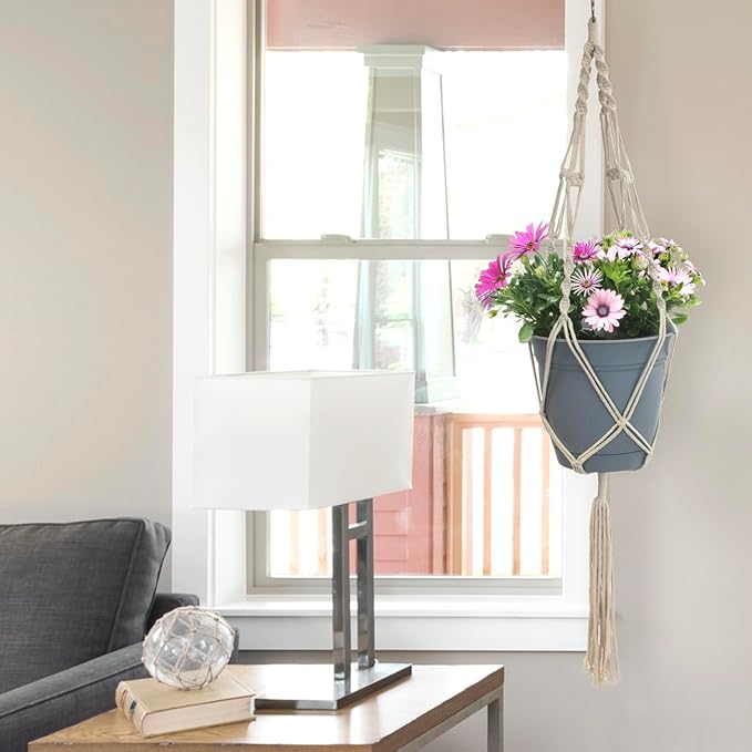 Sorbus Macrame Plant Hanger [4 Pack] Indoor Outdoor Hanging Plant Pots Cotton Rope, Elegant for Home, Patio, Garden White