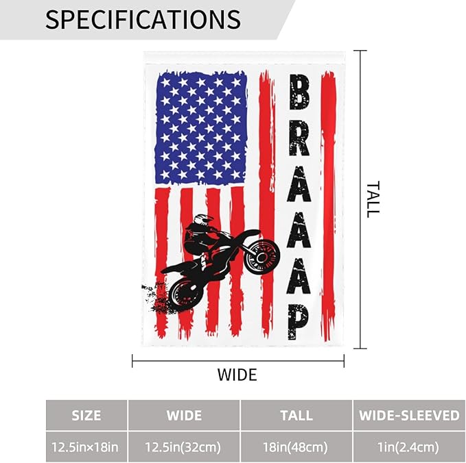 Braaap Motocross Dirt Bike American Flag Garden Flag 12x18 Inch Outdoor Decoration Banner House Flags Yard Farmhouse Garden Deco Indoor Sign, Colour6