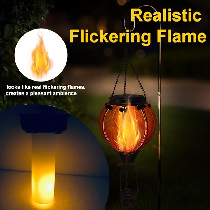 Hot Air Balloon Solar Lantern with Flickering Flame Hanging Solar Lanterns Outdoor Lights Waterproof Lanterns Decorative Garden Patio Yard Party Decor Orange and Red