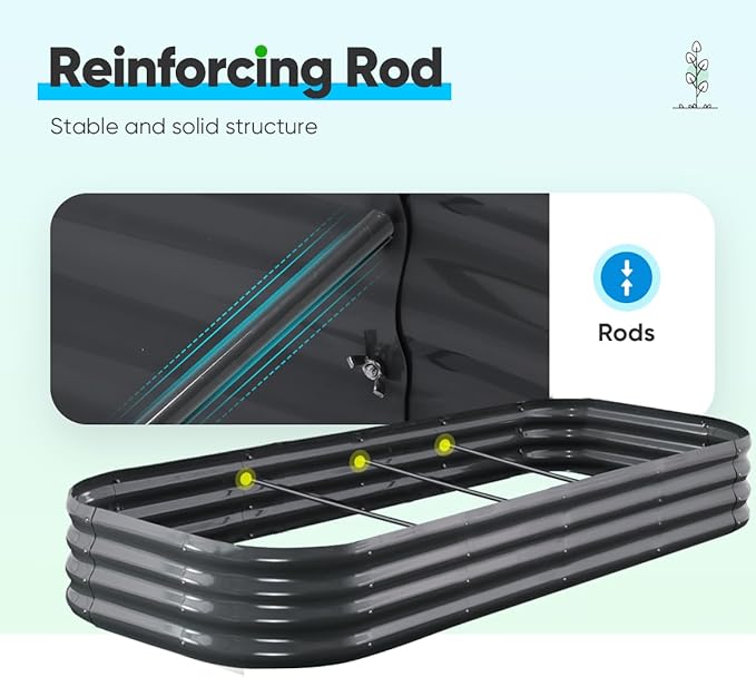 Quictent Galvanized Raised Garden Bed Kit, 6x3x1 ft Oval Metal Planter Box for Vegetables, Dark Grey