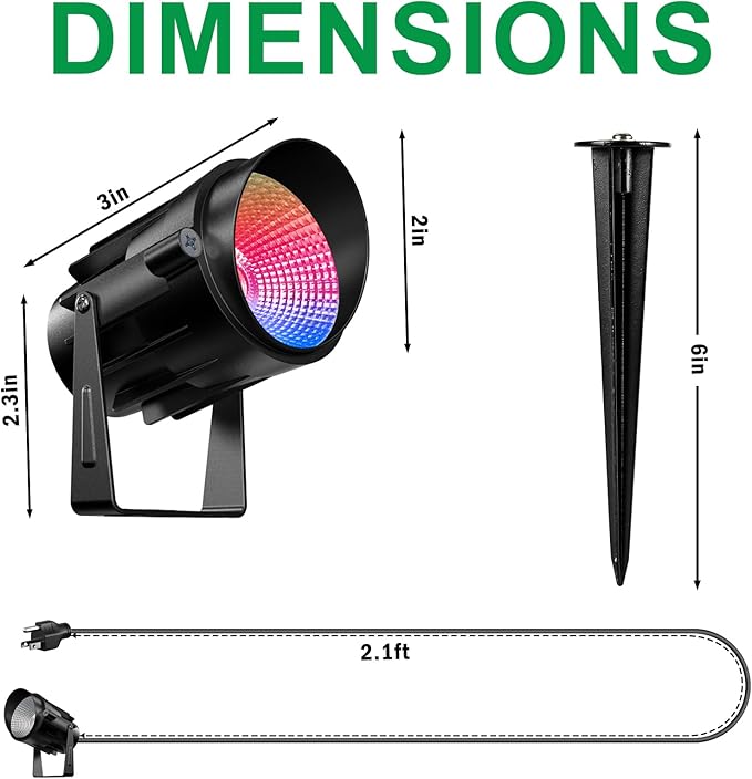 Spot Lights Outdoor for Yard, RGB Spotlight Outdoor 12W Color Changing Landscape Lighting with Remote Control Outdoor Spotlight Decorations Garden Patio 120V Waterproof Led Landscape Lights 2 Pack