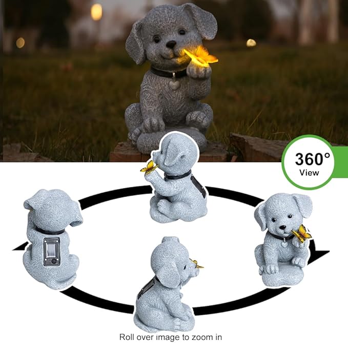 Solar Garden Statues Outdoor Dog Lights, Unique Housewarming Garden Gifts for Women Mom Wife Grandma and Sisters，Cute Dog Sculpture Decoration for Patio, Terrace, Balcony, Lawn