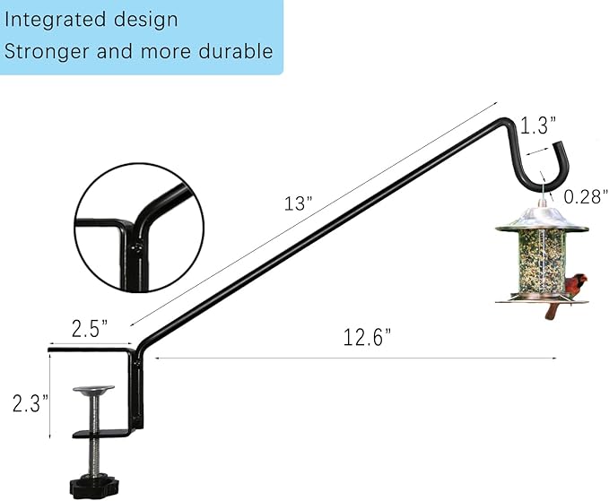 Heavy Duty Deck Bird Feeder Hanger Hook for Railing 13 Inch 4 Pack for Bird Feeders,Planters,Plants Flower Suet Baskets,Lanterns,Wind Chimes Holiday Decoration (4 Pack)