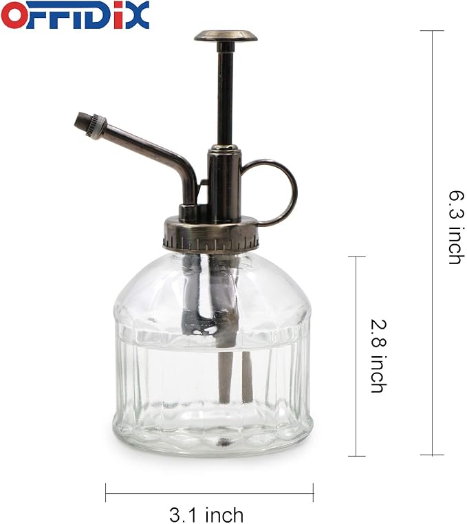OFFIDIX Transparent Glass Watering Spray Bottle,Plant Mister with Plastic Bronze Plastic Top Pump, Glass Small Watering Can for Indoor Potted Plant, Outdoor Indoor Garden, Plants, Cleaning Solutions