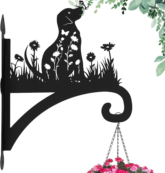 Plant Hangers Outdoor Heavy Duty Iron Decorative Dog Silhouette Plant Hooks for Hanging Baskets 11 inch Hanging Plant Bracket Wall Hooks for Flower Pot Lantern Bird Feeder Wind Chimes