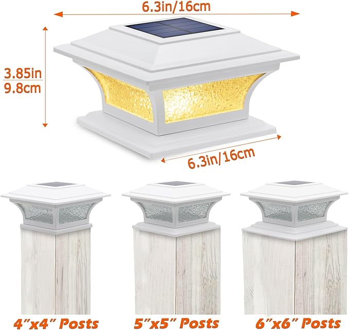 SIEDiNLAR Solar Post Lights Outdoor Glass LED Fence Cap Light 2 Modes for 4x4 5x5 6x6 Posts Patio Deck Garden Decoration Warm White/Cool White Lighting White (1 Pack)