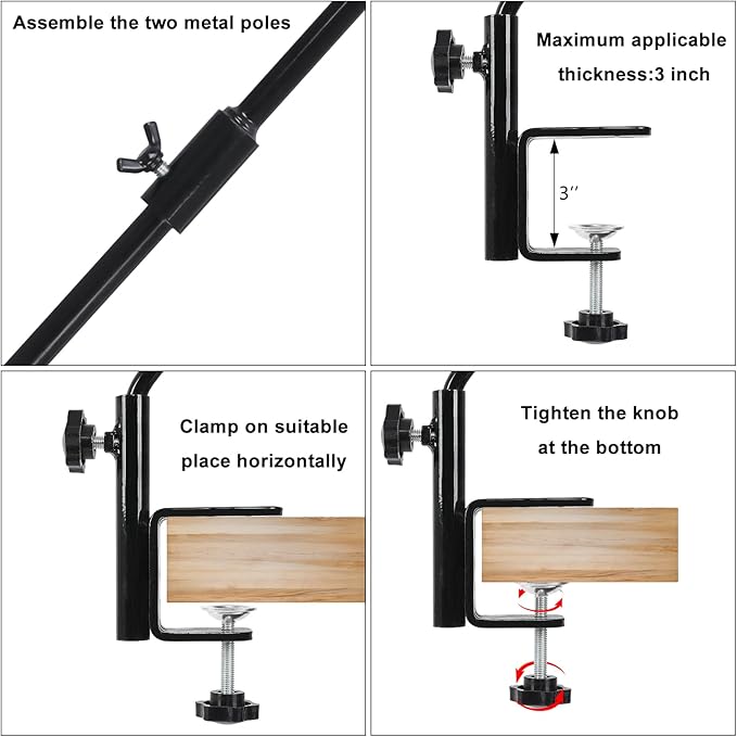 FEED GARDEN 31 Inch Heavy Duty Deck Hook, Non-Slip Clamp, 360 Degree Swivel, Black for Bird Feeders, Planters, Suet Baskets, Lanterns, Wind Chimes, 2 Pack
