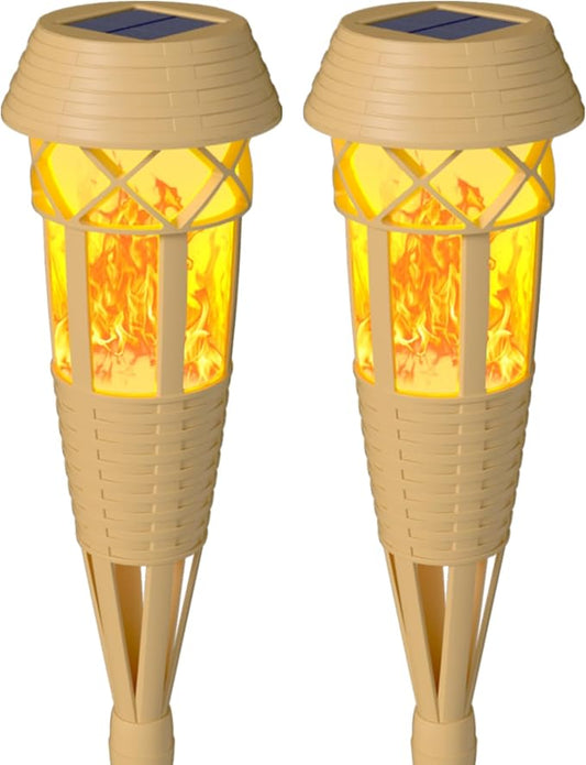 Solar Outdoor Lights – Solar Torch Lights with Flickering Flame for Garden Decor, Waterproof Solar Garden Lights, Outdoor Patio & Pathway Yard Decorations with Flame Torches - 2 Pack