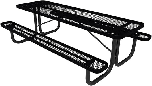 Heavy-Duty Portable Outdoor Picnic Table, Thermoplastic Coated Expanded Metal Commercial-Grade Patio Dining Furniture Made in America (8ft Rectangular, Black)