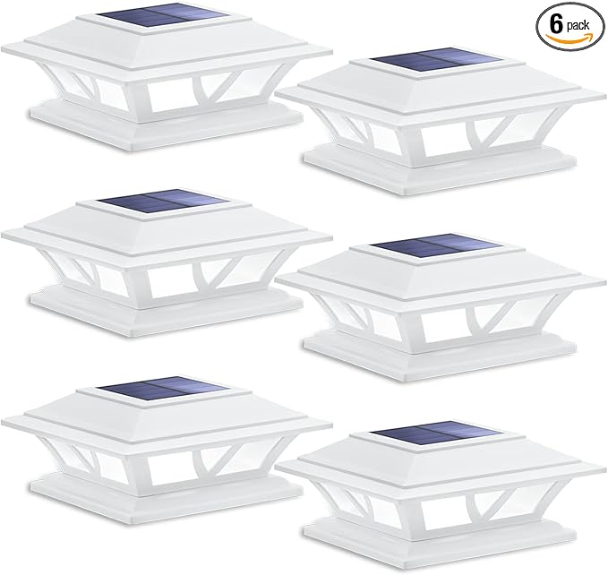 SIEDiNLAR Solar Post Lights Outdoor 2 Modes LED Fence Deck Cap Light for 4x4 5x5 6x6 Posts Garden Patio Decoration Warm White/Cool White Lighting White (6 Pack)