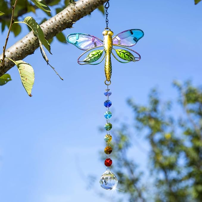 Dragonfly Decor Stained Glass Suncatcher for Windows Hanging Crystal Sun Catcher Prism Rainbow Maker Pendant