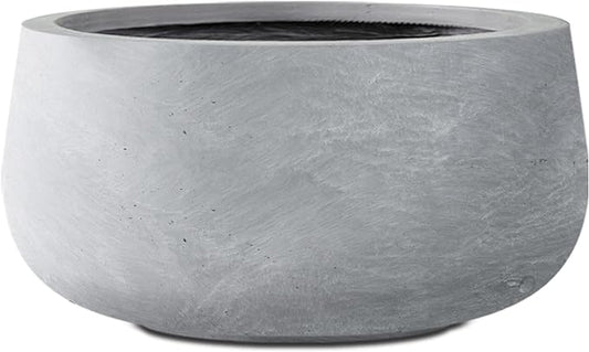 Kante 11.8" Dia Round Concrete Planter, Cement Plant Pots with Drainage Hole and Rubber Plug for Outdoor Indoor Garden Home, Modern Curvaceous Design, Gray