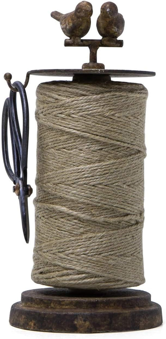 SOFFEE DESIGN Vintage Jute Twine Holder with Scissors for Garden Farmhouse Kitchen Counter Antique Twine Set Birds Rustic Black