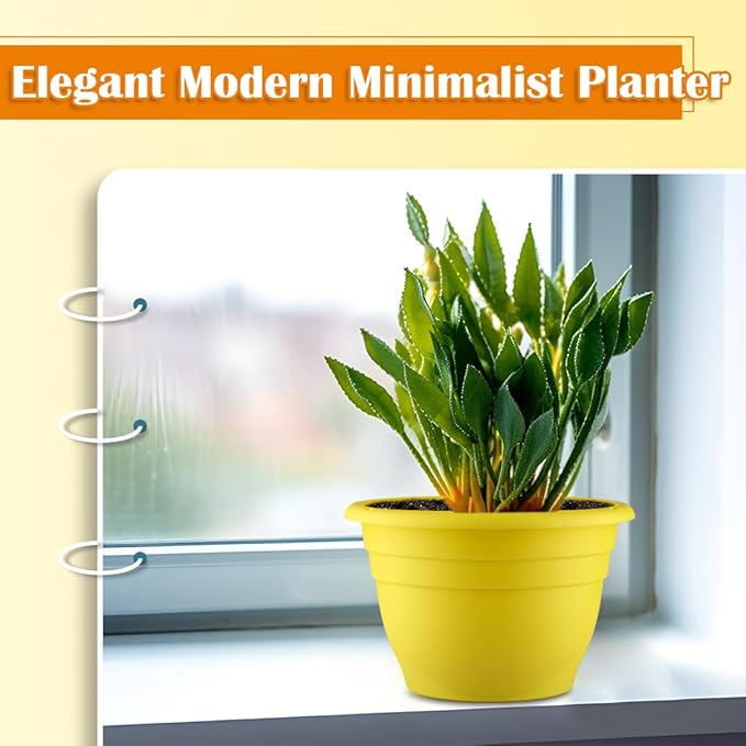 Plant Pots Set of 3, 11 Inch Round Flower Pots, Thickened Plant Planters with Drainage Holes, Garden Pots for Indoor Outdoor, （3 Pack, Yellow