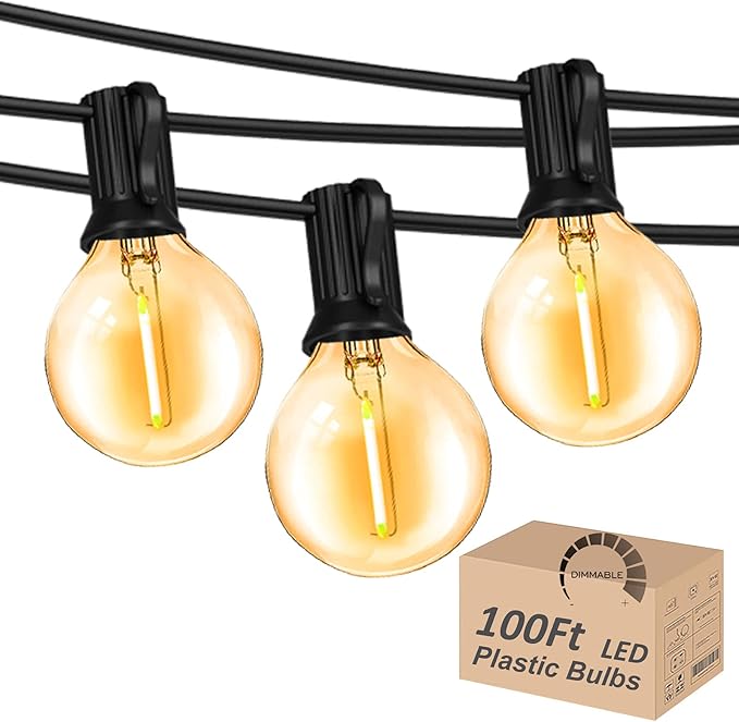 Outdoor String Lights 100FT Globe String Lights with 52 Dimmable G40 Shatterproof LED Bulbs,Waterproof Connectable Patio Light String Lights for Backyard Hanging Lights,2700K Warm Glow