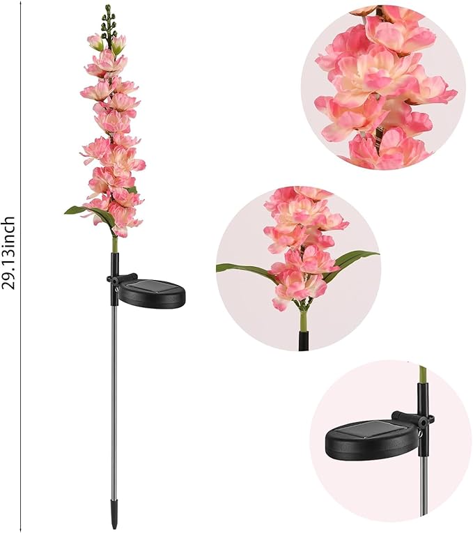 Solar Delphinium Flowers Lights Waterproof Color Lights Upgraded Solar Panel 2 Light Modes Solar Waterproof LED Solar Lights Outdoor for Yard Garden Lawn Pathway Decoration (2)