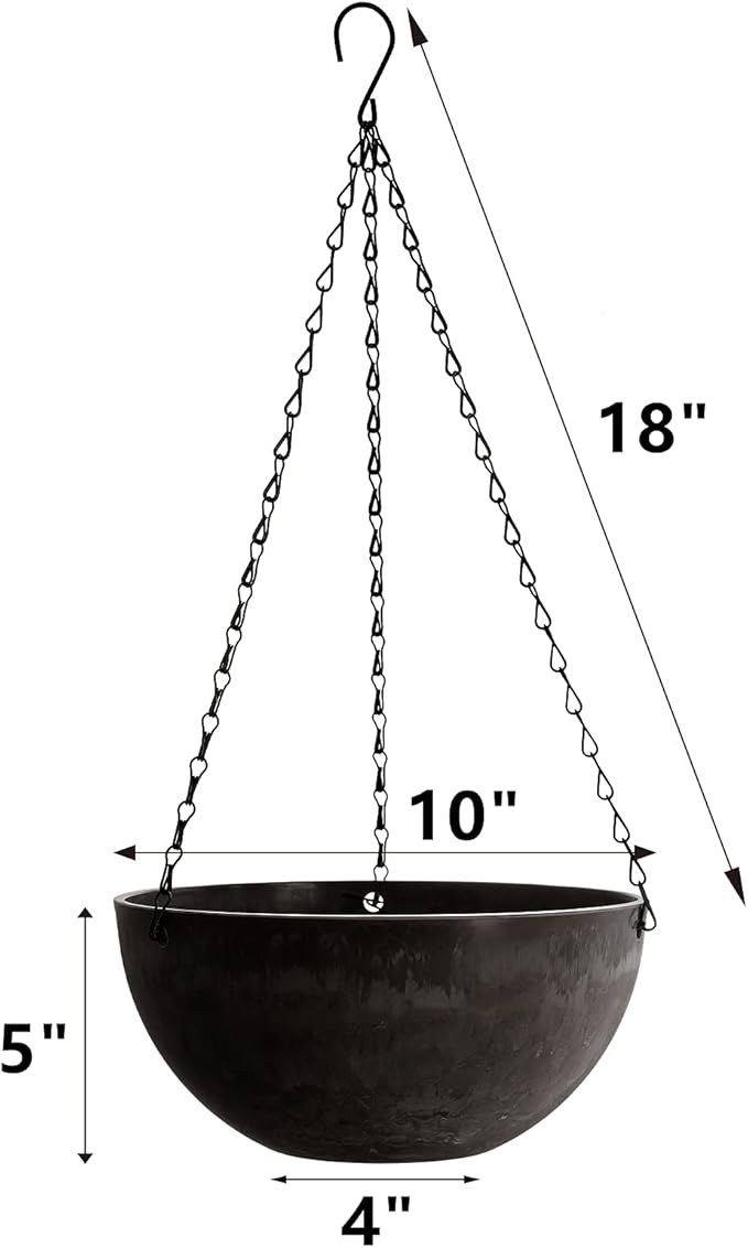 DEAYOU 2 Pack Resin Hanging Planters for Indoor Plants, 10" Hanging Flower Pots with Drainage Holes, Hanging Baskets with Chain and Hook for Garden, Outdoor, Balcony Decor (Marble Pattern)