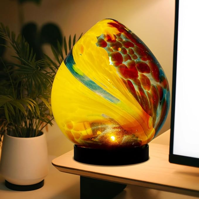 Table Solar Lantern Outdoor Waterproof LED 6.7" Glass Solar Garden Lights Table Solar Lamp for Indoor Patio Porch Yard Decor Gardening Gifts for Women(Red Yellow)