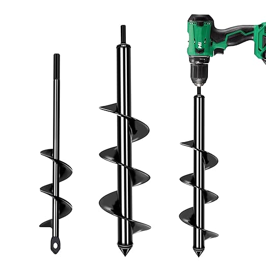 Garden Auger Drill Bit for Planting Set-1.6x16‘’ & 3.54x15.7'',Ground Earth Spiral Drill Bit for 3/8" Hex Drive Drill, Yard Auger Drill for Bulbs Planting, Hole Digger Flowers,Umbrella Holes