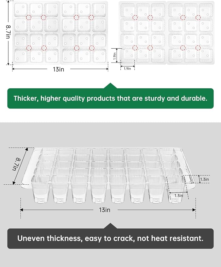 Large Seed Starter Trays with Heat Mat, Seed Starter Kit with 48 Full Spectrum LEDs, 24 Large Cells Seed Germination Kit with Adjustable Humidity Vents for Indoor Plants Seeds Starting