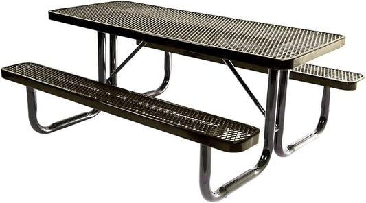Heavy-Duty Portable Outdoor Picnic Table, Thermoplastic Coated Expanded Metal Commercial-Grade Patio Dining Furniture Made in America (6ft Rectangular, Textured Gold Vein)